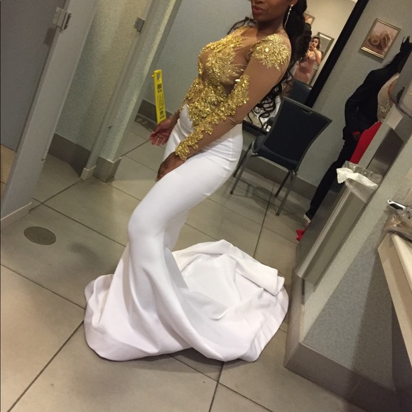 White and gold prom dress